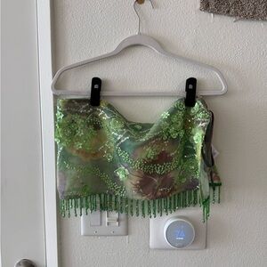 Jaded London Melona Embellished Wrap Mini Skirt in Lime